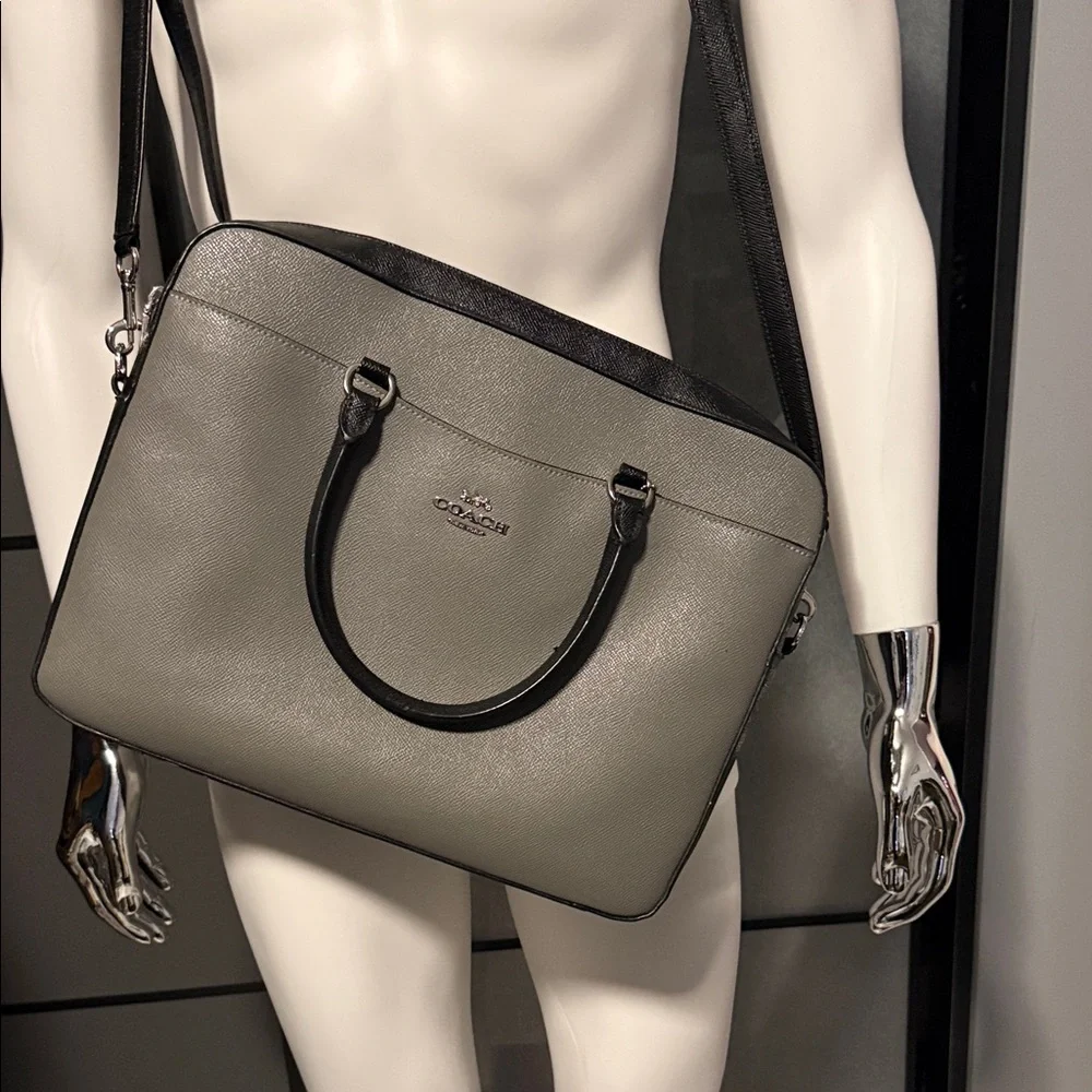 Coach Gray and Black Leather Convertible Laptop Satchel